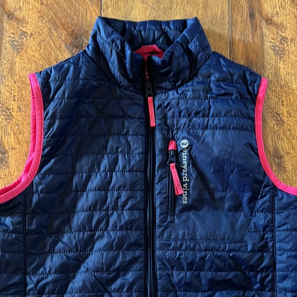 Vineyard Vines Performance Vest Girls Large Navy Pink - Picture 2 of 11